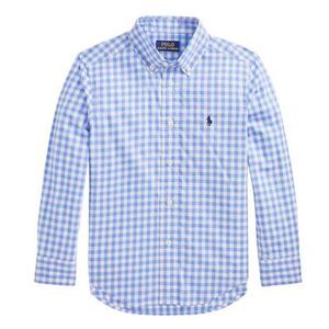 Ralph Lauren Blue White Checkered Button Up Shirt Boys Size 5 Logo Cotton Blend